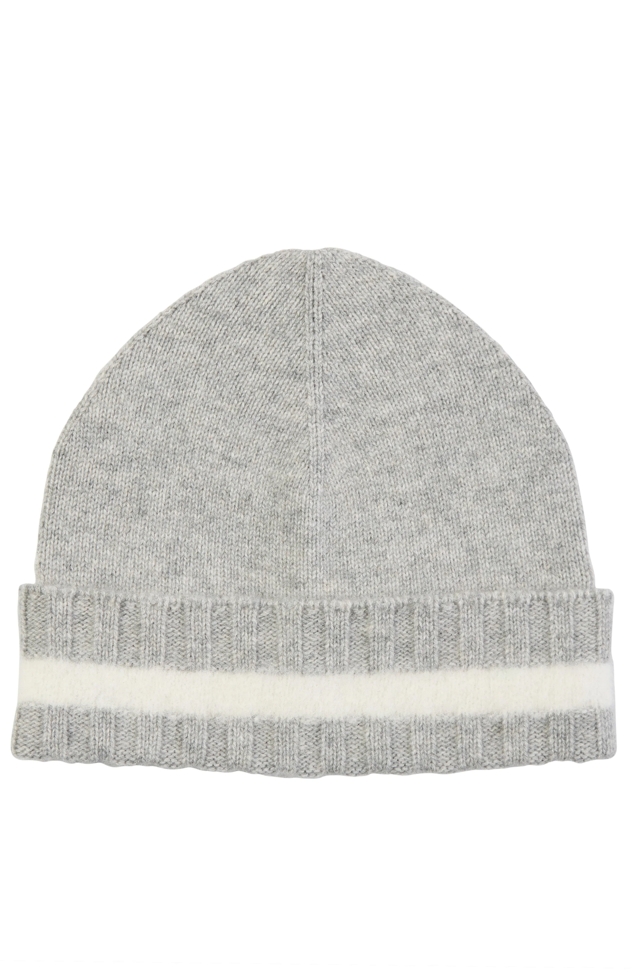 CASHMERE CUFFED BEANIE WITH FUZZY STRIPE