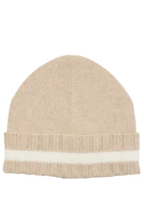 CASHMERE CUFFED BEANIE WITH FUZZY STRIPE