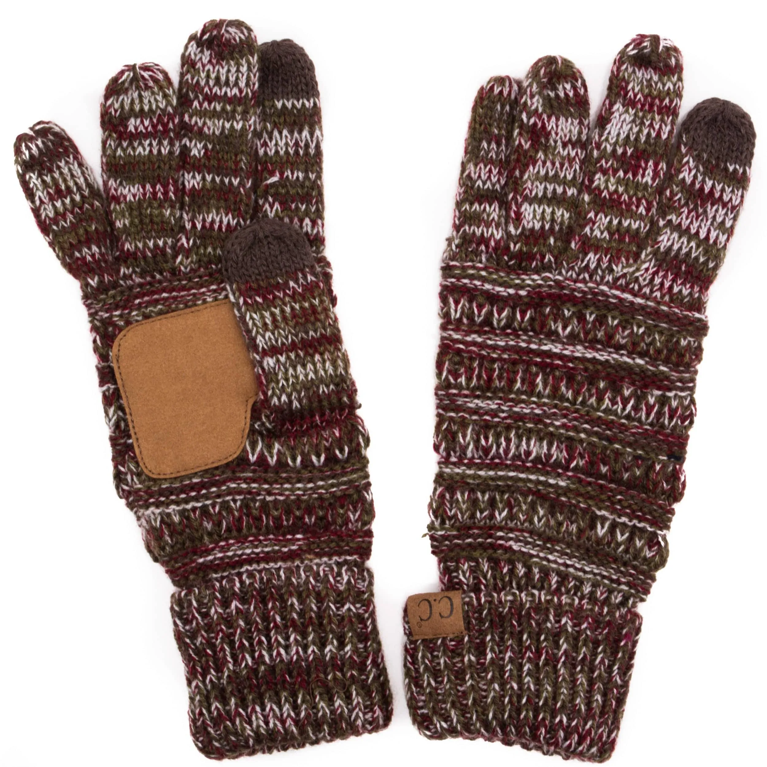 C.C G816 - Unisex Cable Knit Winter Warm Anti-Slip Three-Toned Touchscreen Texting Gloves