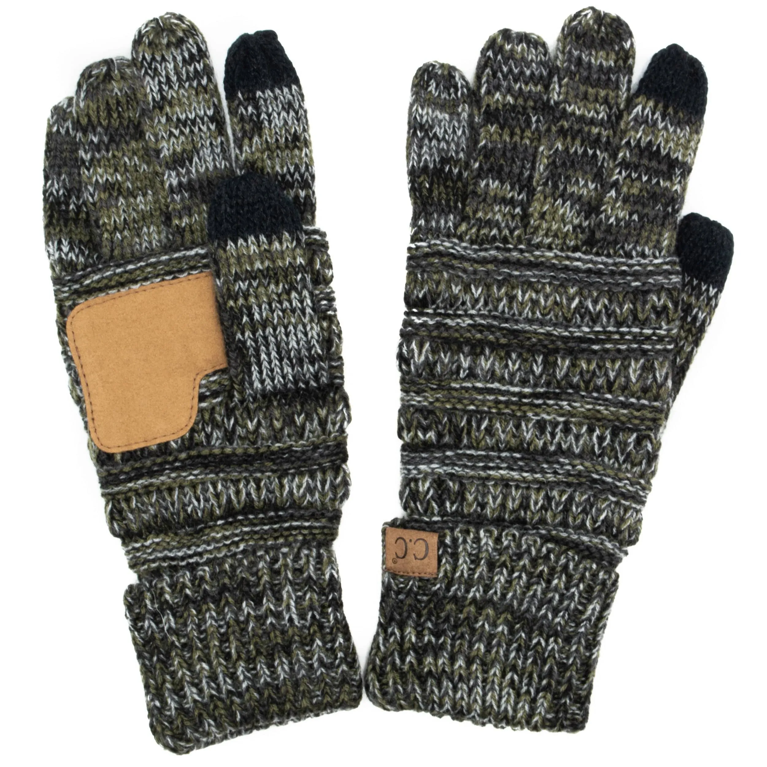 C.C G816 - Unisex Cable Knit Winter Warm Anti-Slip Three-Toned Touchscreen Texting Gloves