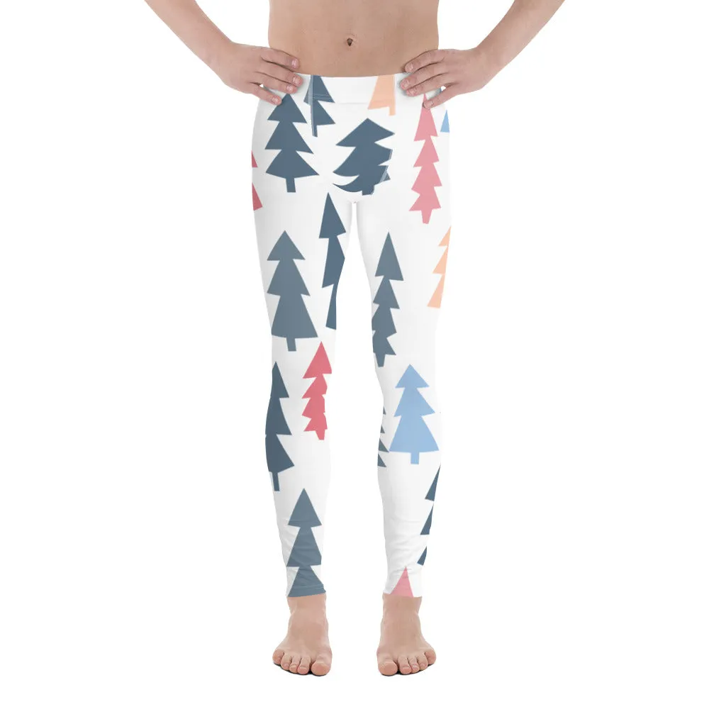 Christmas Pine Tree Meggings, Xmas Tree Festive Best Holiday Tights For Men - Made in USA/EU/MX