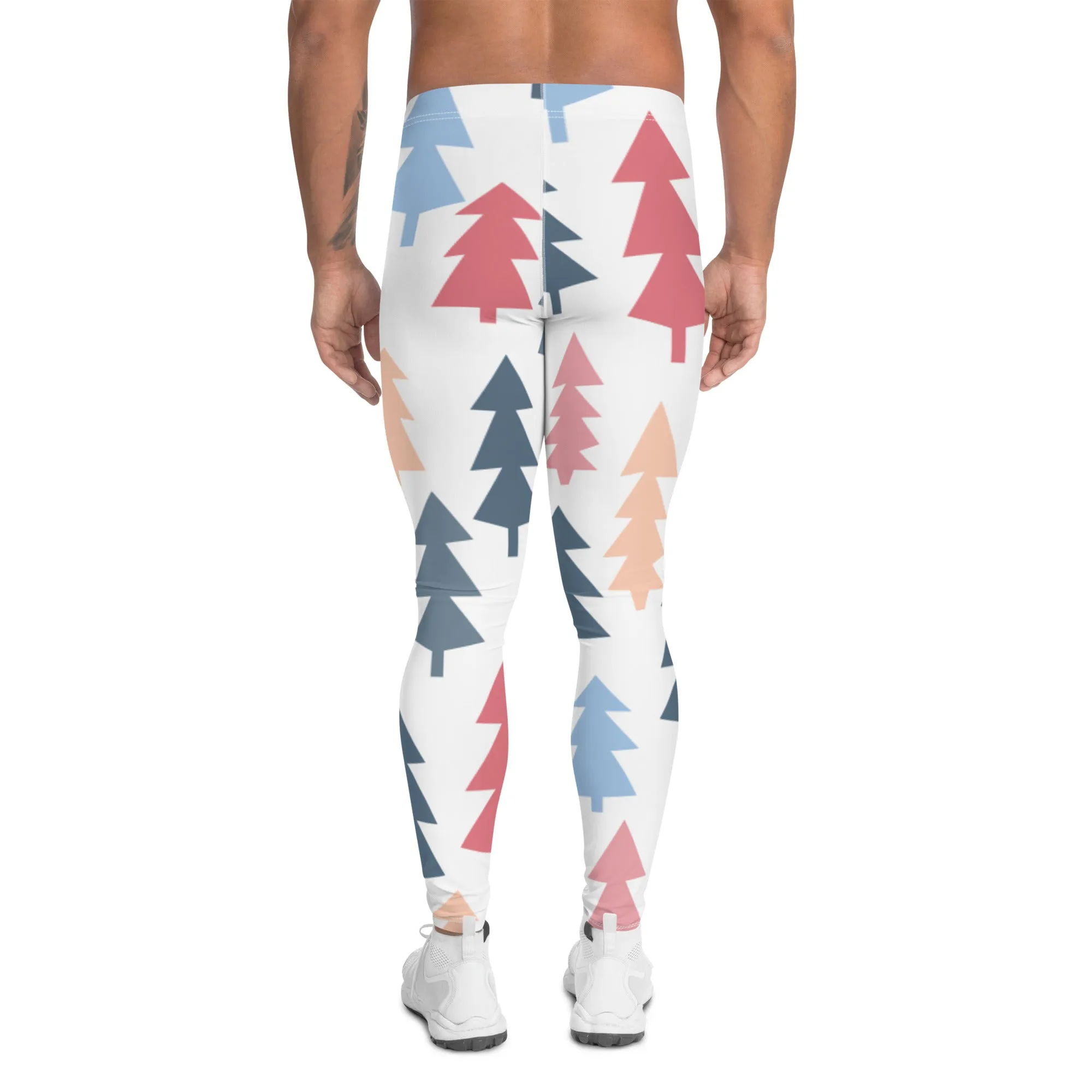 Christmas Pine Tree Meggings, Xmas Tree Festive Best Holiday Tights For Men - Made in USA/EU/MX