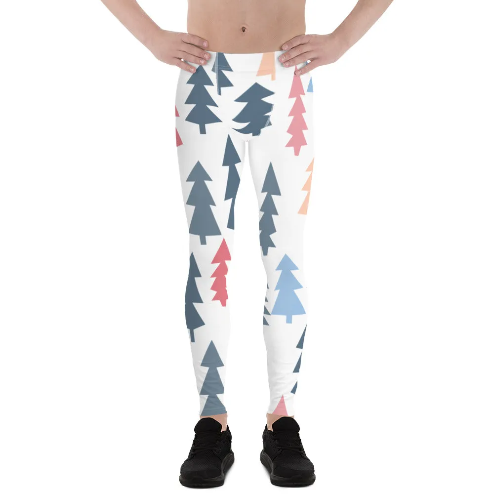 Christmas Pine Tree Meggings, Xmas Tree Festive Best Holiday Tights For Men - Made in USA/EU/MX