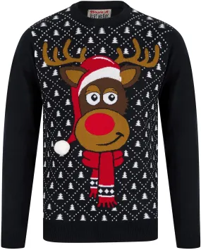 Christmas Santa Hat Motif Mens Christmas Jumper - Blue