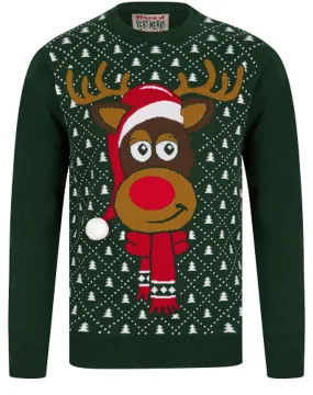 Christmas Santa Hat Motif Mens Christmas Jumper - Green