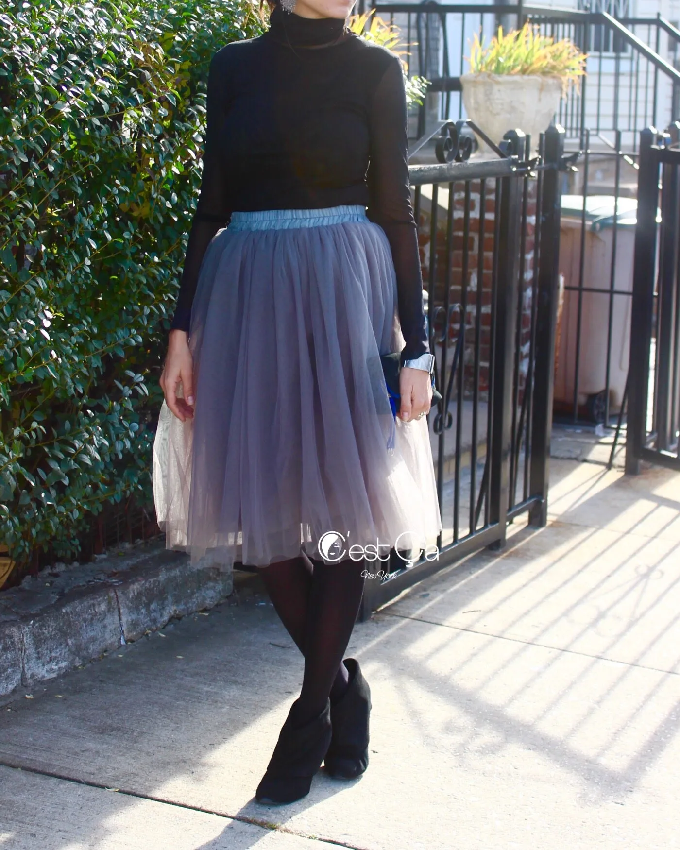 Claire Ash Gray Soft Tulle Skirt - Below Knee Midi