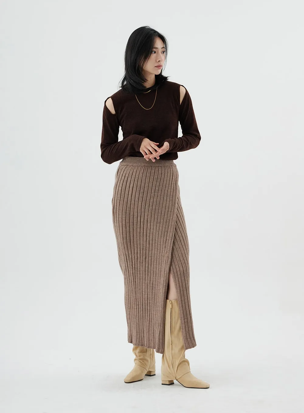 Cross Long Knit Skirt ON02