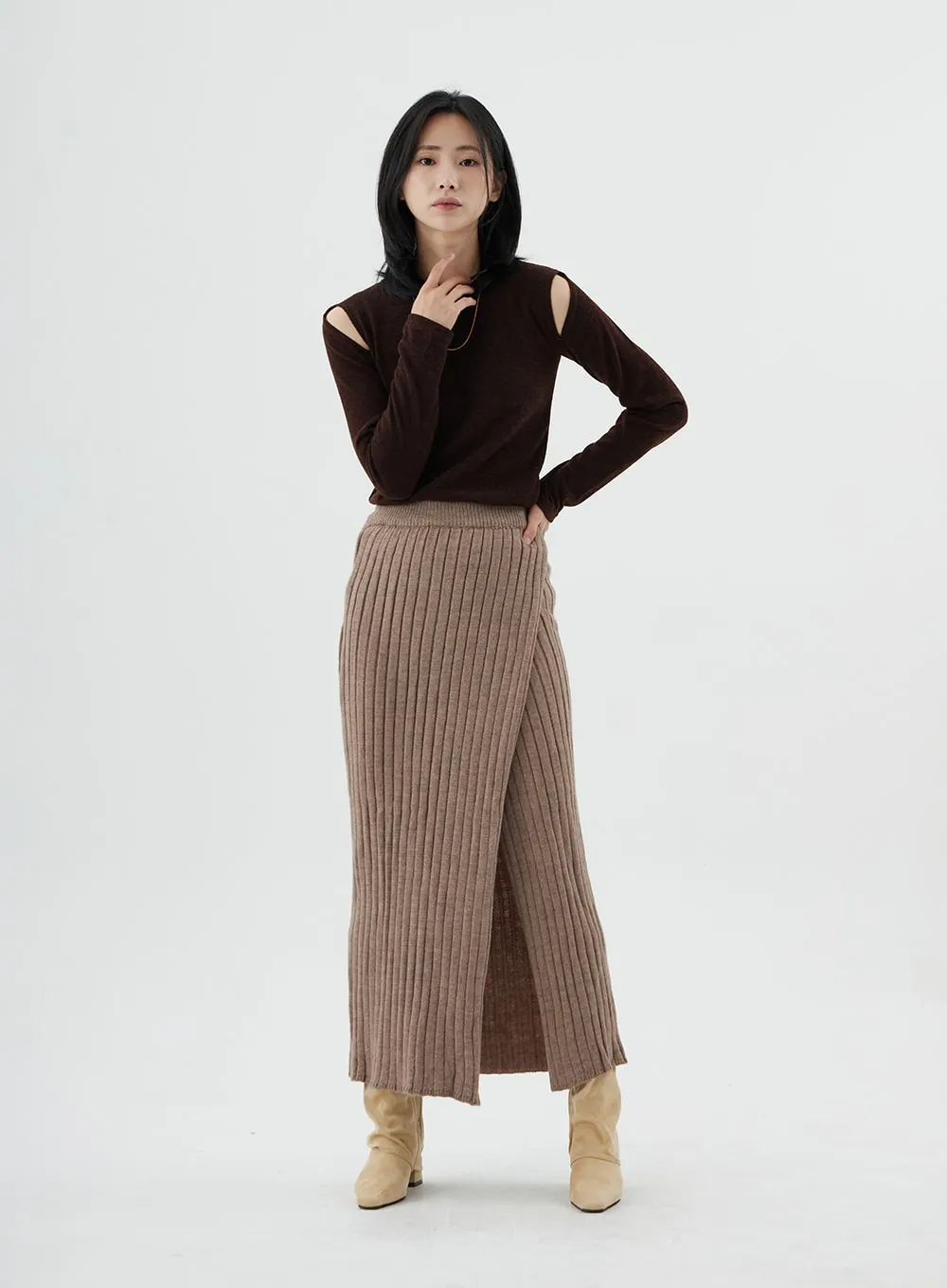 Cross Long Knit Skirt ON02