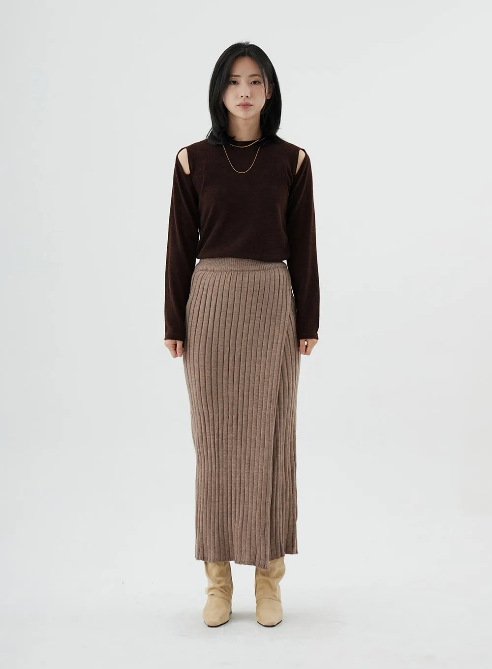 Cross Long Knit Skirt ON02