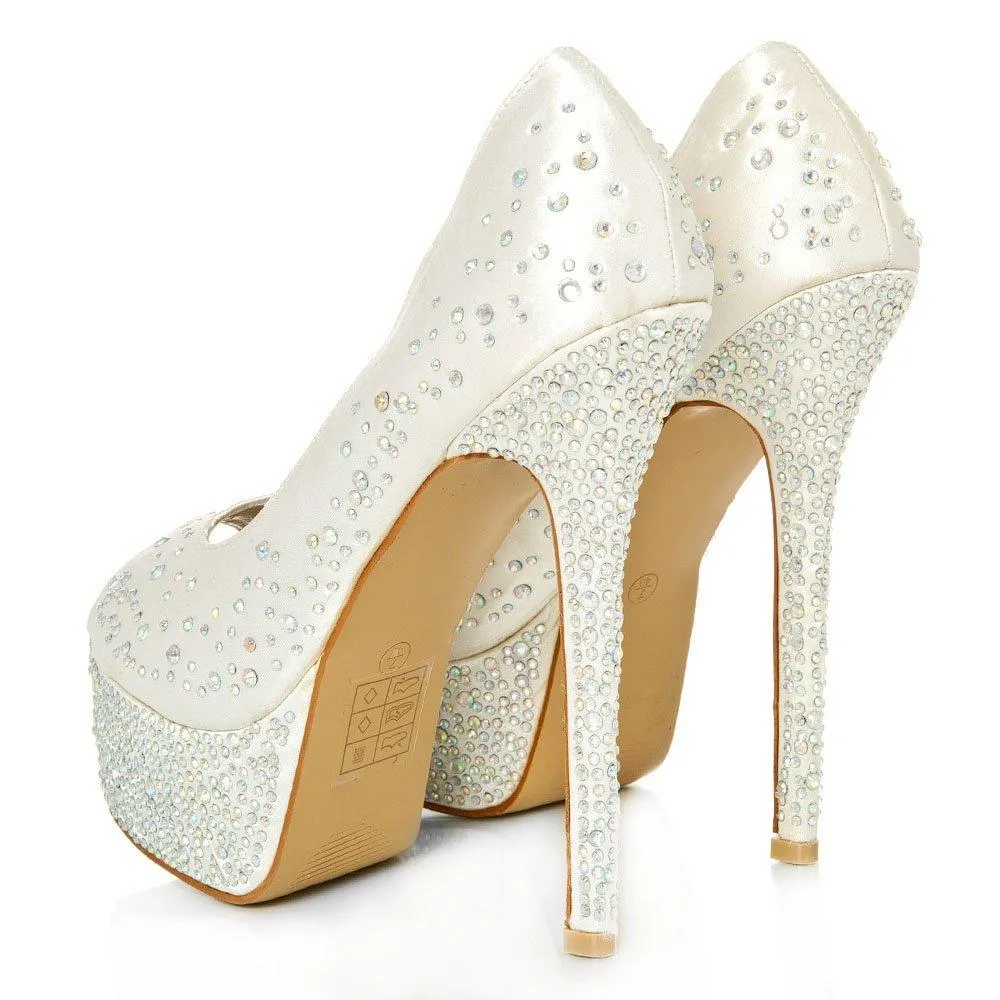 Demie Peep Toe Platform Diamante Court Shoe