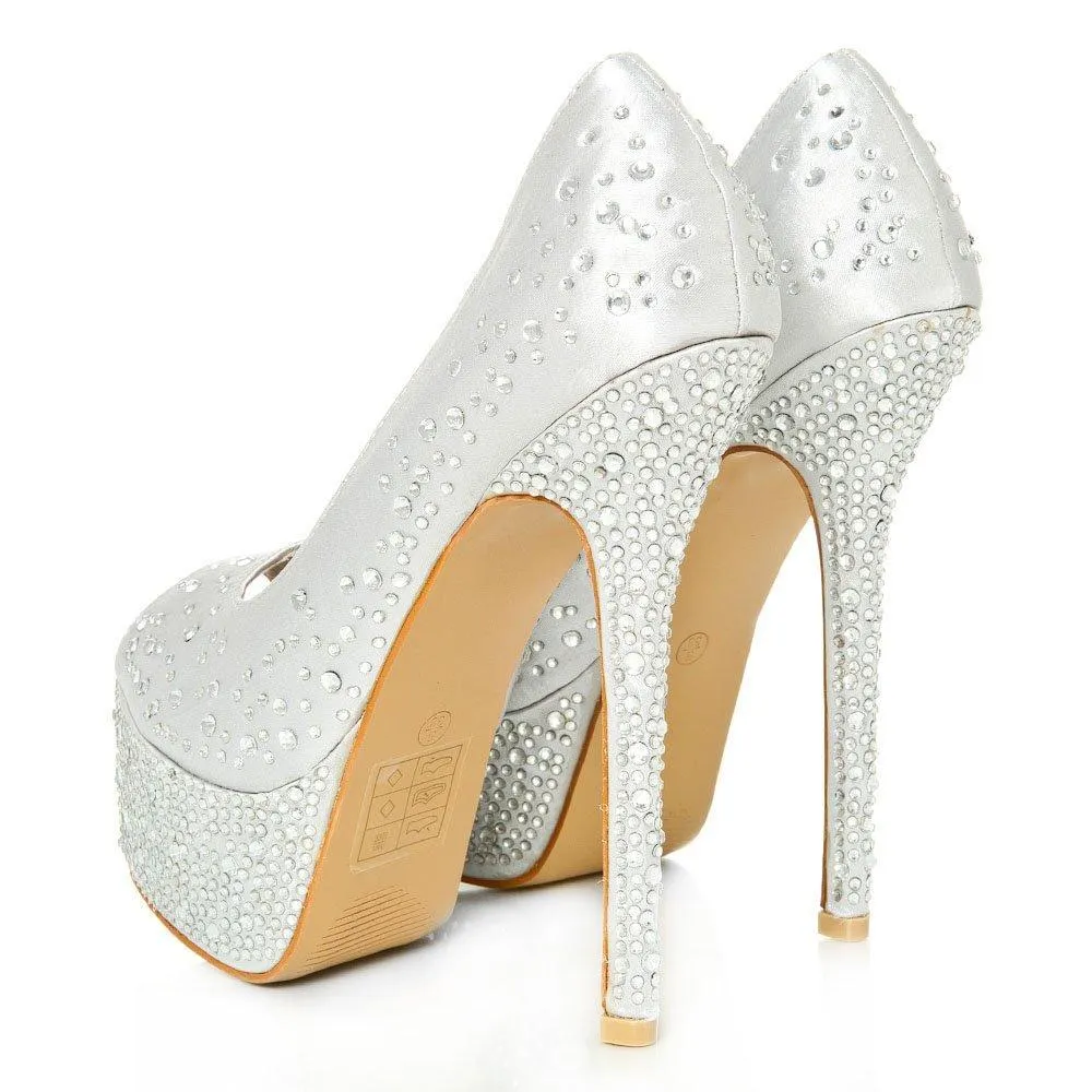 Demie Peep Toe Platform Diamante Court Shoe