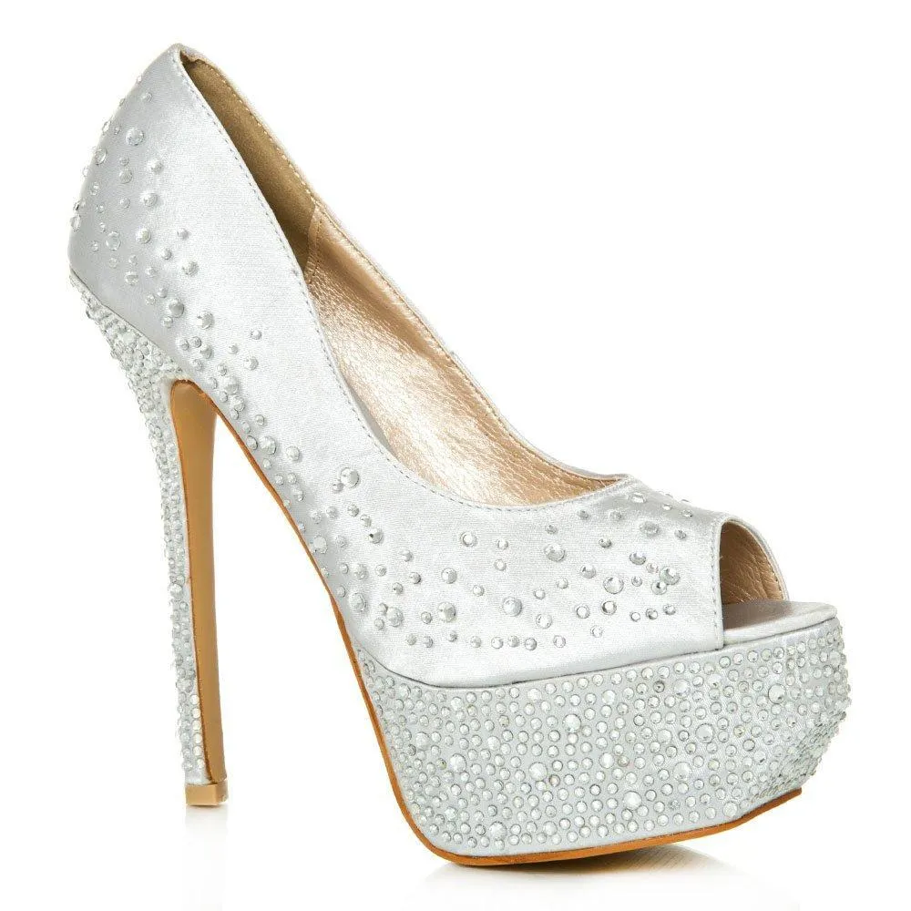 Demie Peep Toe Platform Diamante Court Shoe