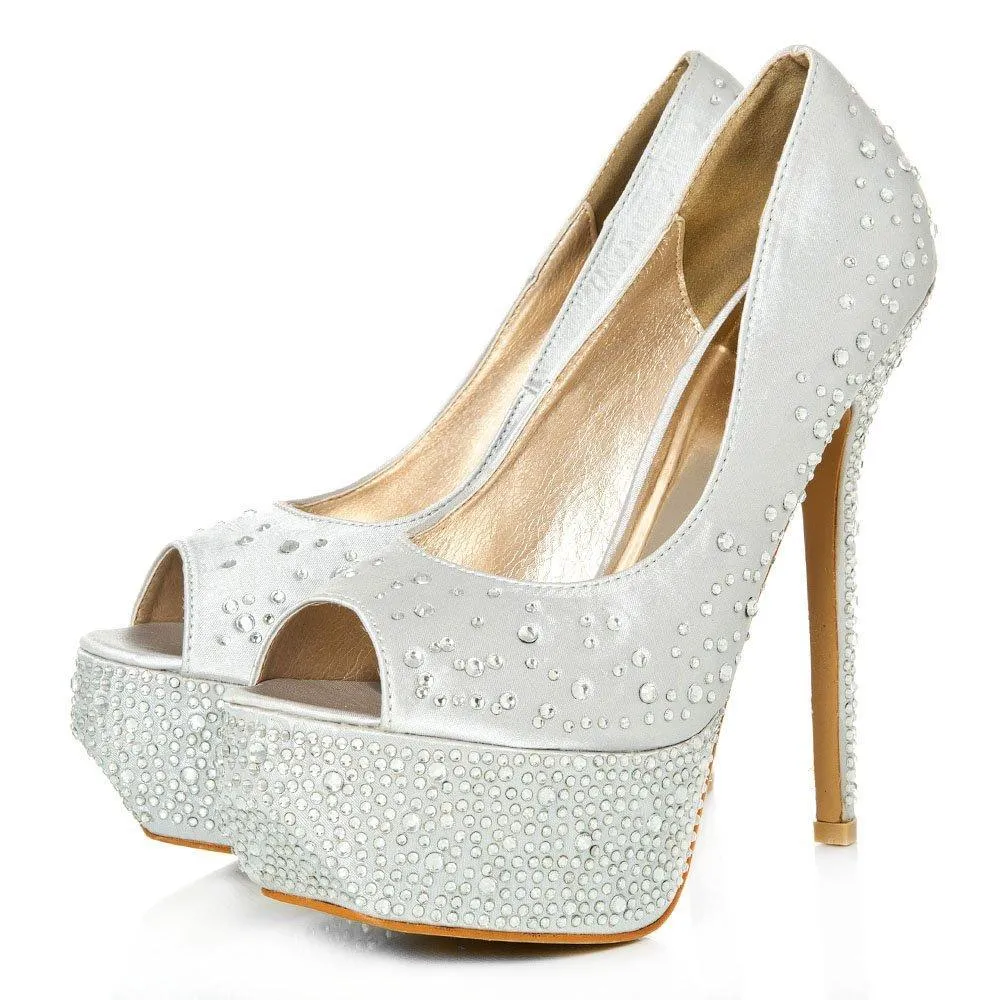 Demie Peep Toe Platform Diamante Court Shoe