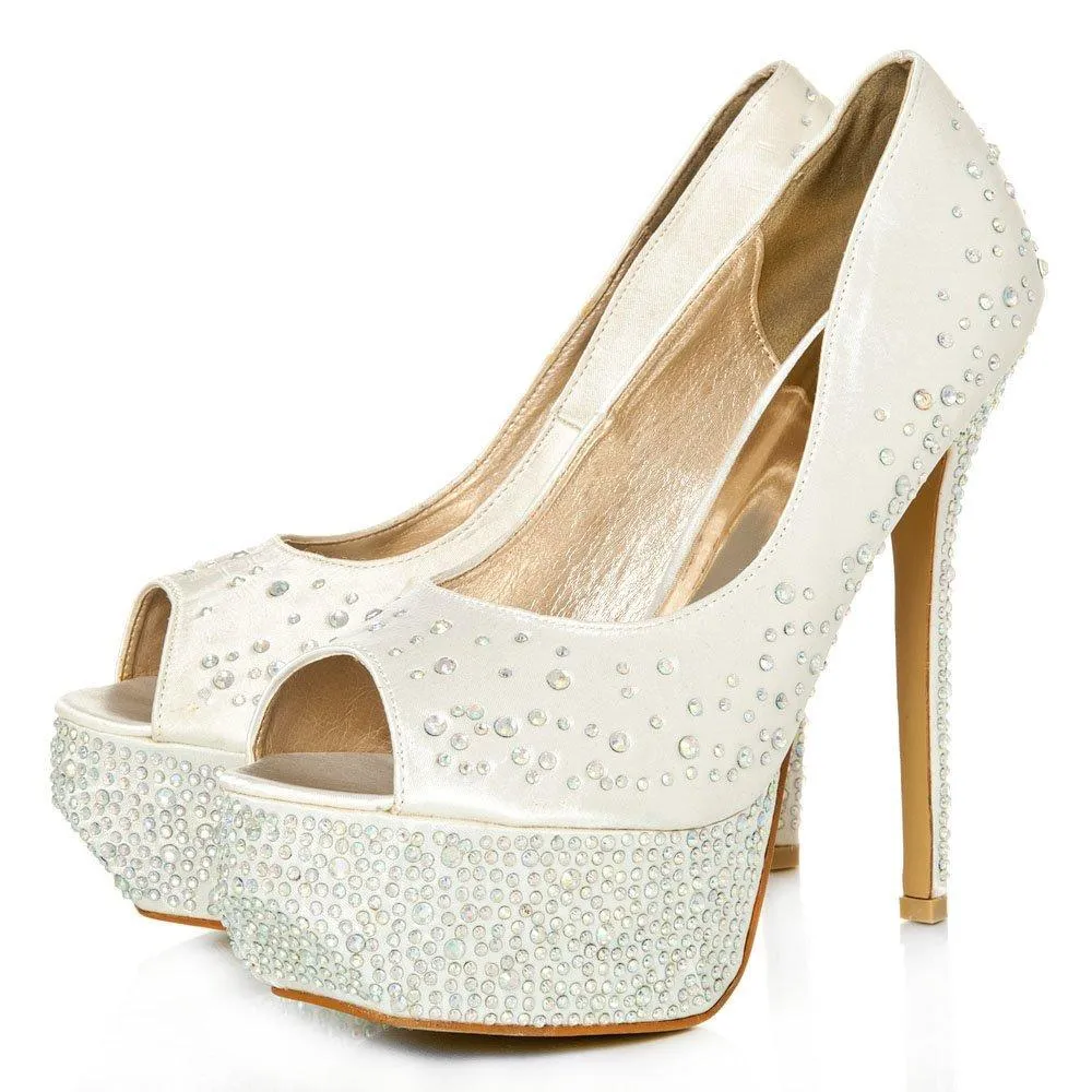 Demie Peep Toe Platform Diamante Court Shoe