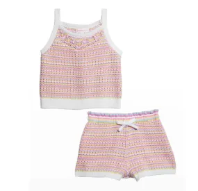 Design History Girls Two Piece Knit Pastel Top & Shorts Set