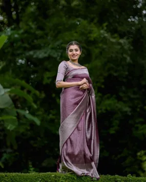 Desultory Brown Soft Kanjivaram Silk Saree With Diaphanous Blouse Piece