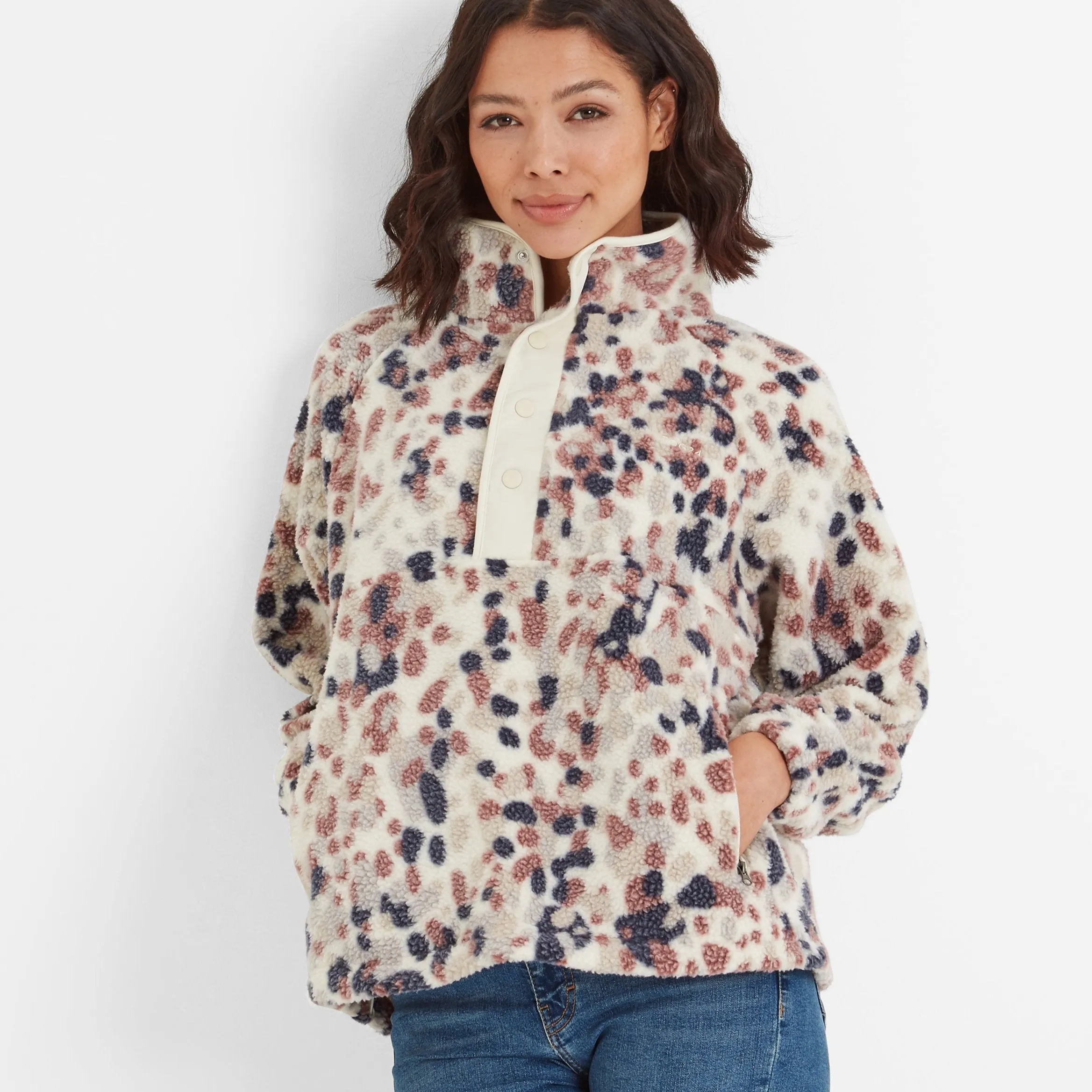 Desun Womens Sherpa Jacket - Scatter Print Vanilla