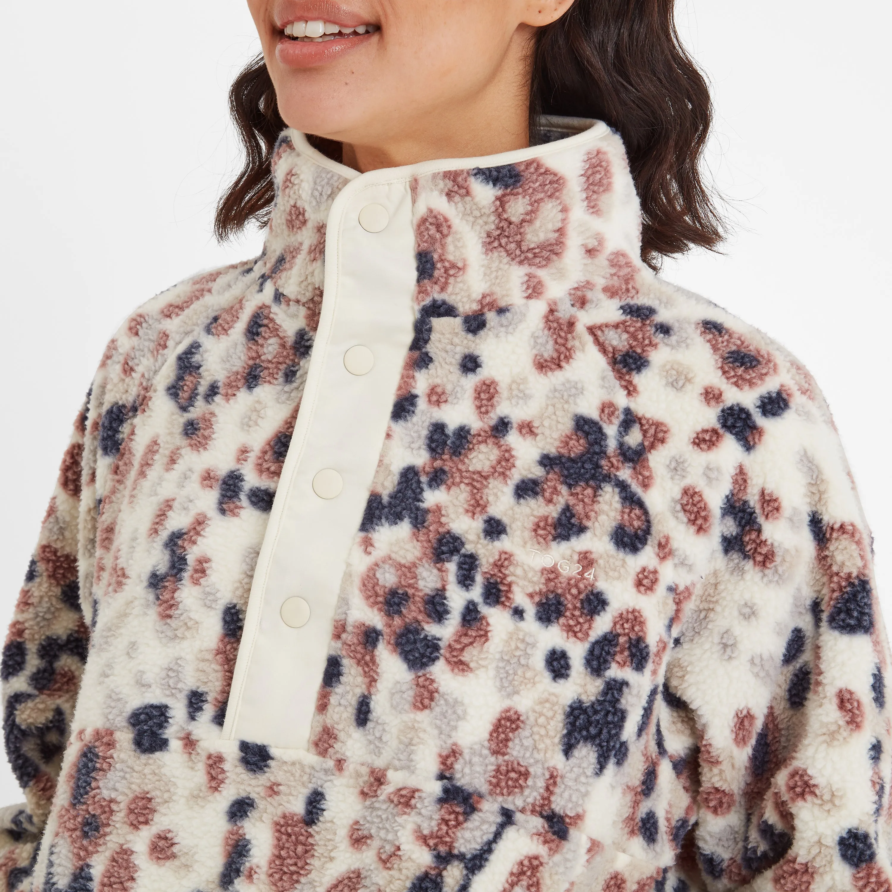 Desun Womens Sherpa Jacket - Scatter Print Vanilla