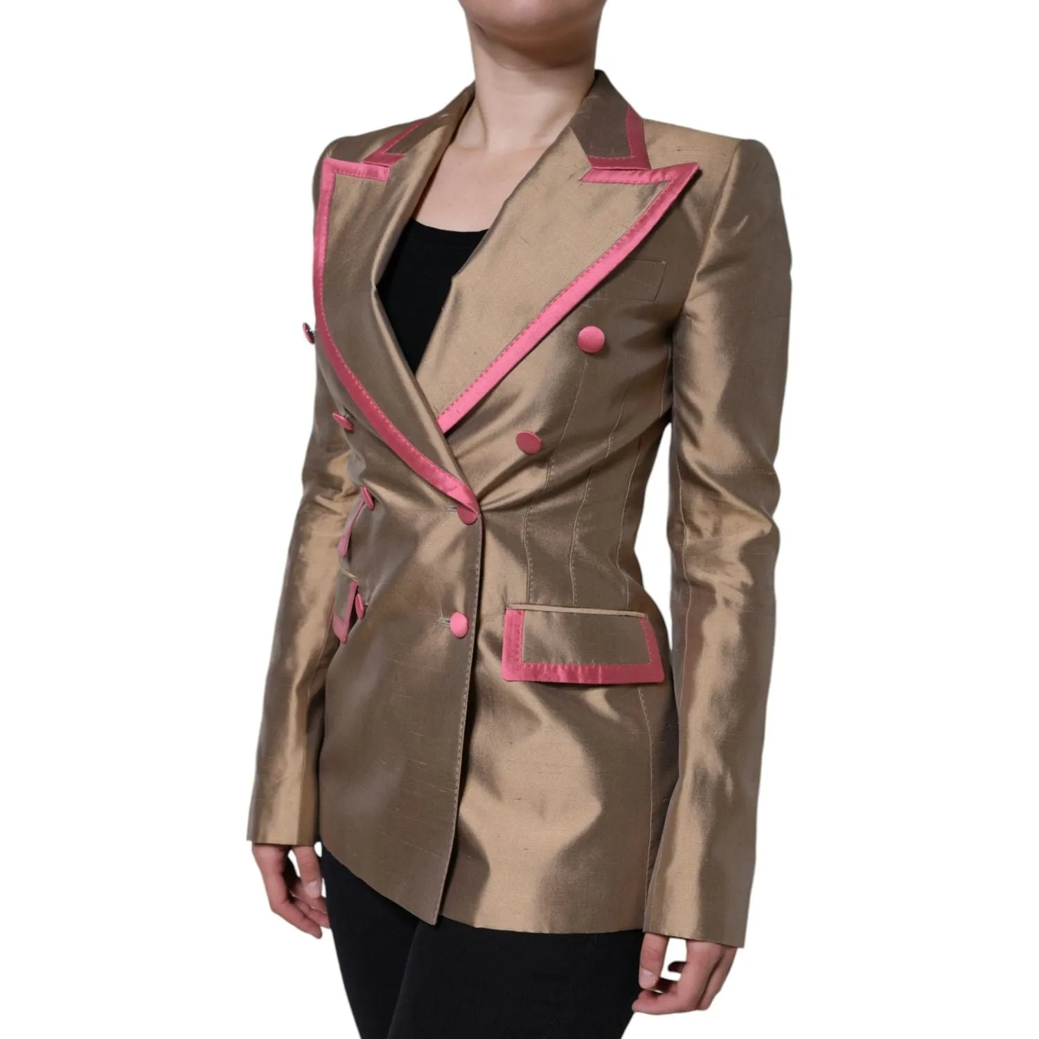 Dolce & Gabbana Metallic Brown Double Breasted Blazer Jacket