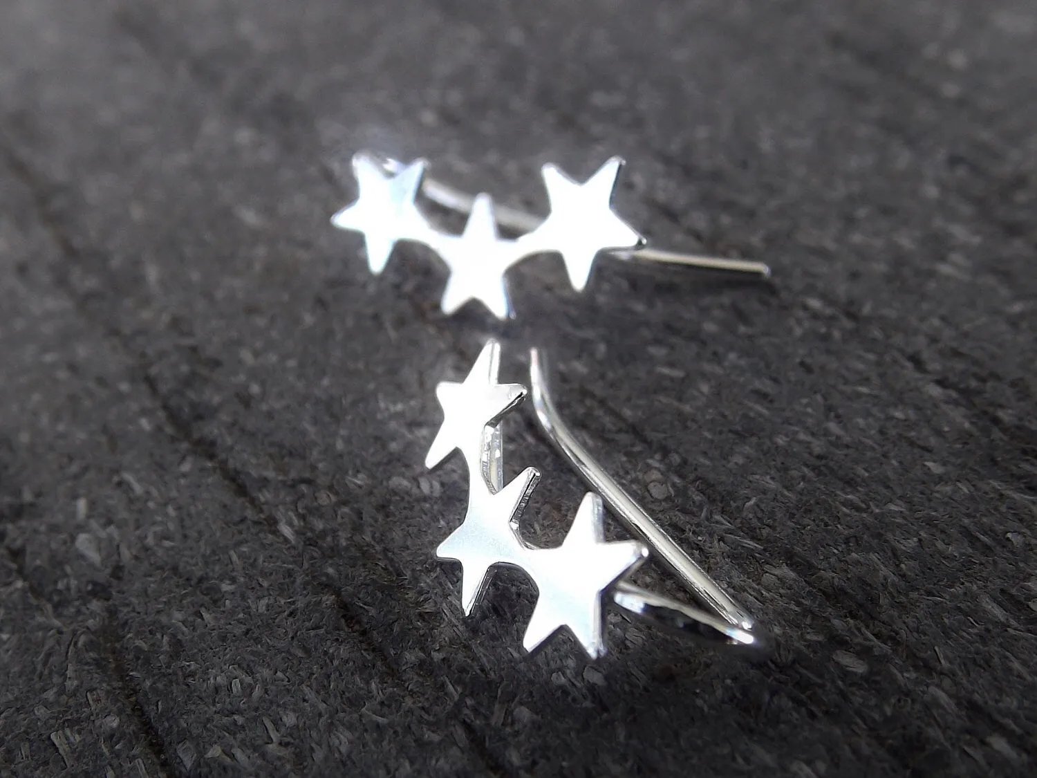 Ear Pin Earrings, Stars Cuff, Bar Ear Sweep, Wire Ear Wrap, Cuff Earring, Minimalistic, Silver Ear Pin, Ear Pin, Curved Star Sweep, Line