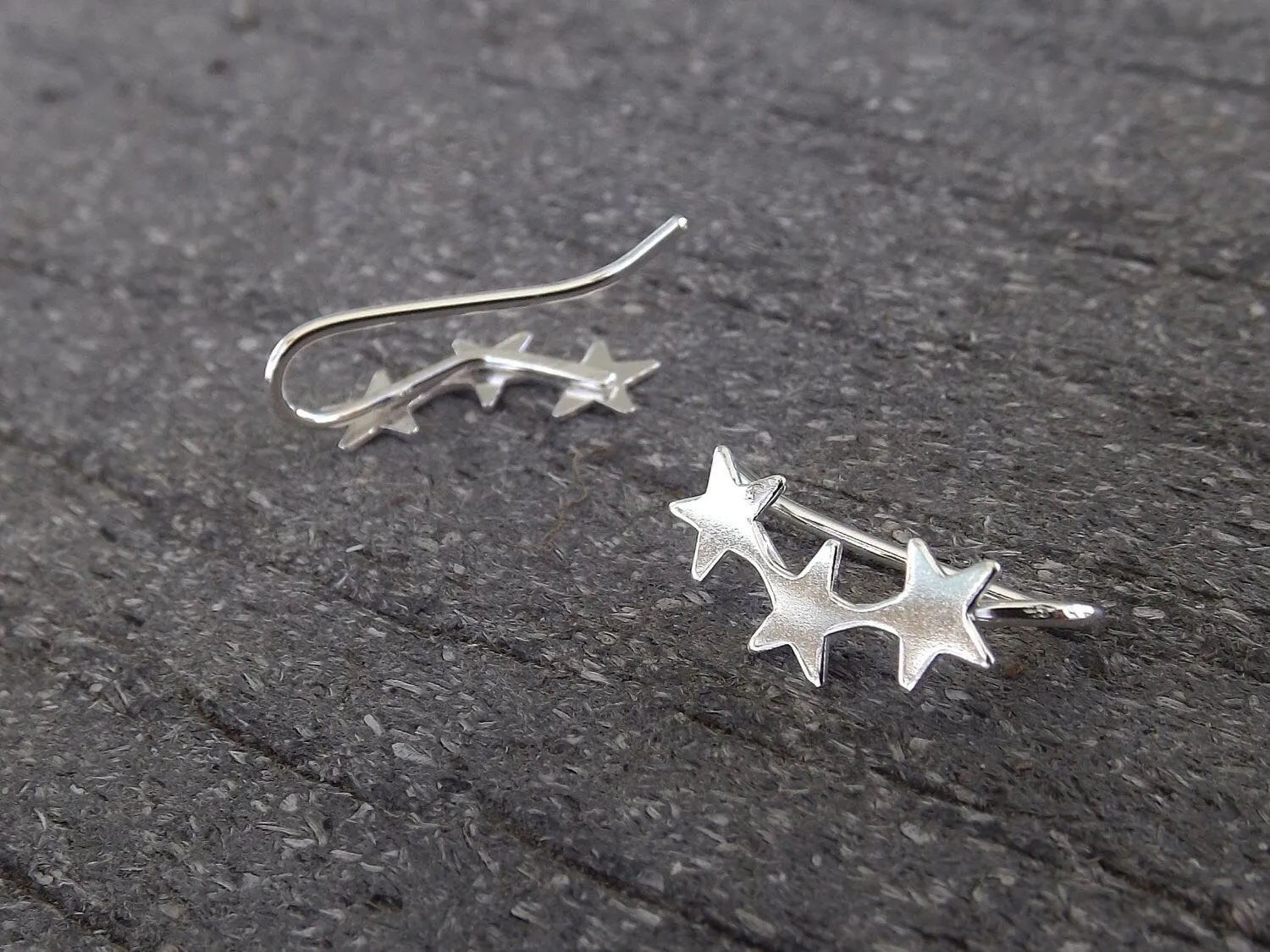 Ear Pin Earrings, Stars Cuff, Bar Ear Sweep, Wire Ear Wrap, Cuff Earring, Minimalistic, Silver Ear Pin, Ear Pin, Curved Star Sweep, Line