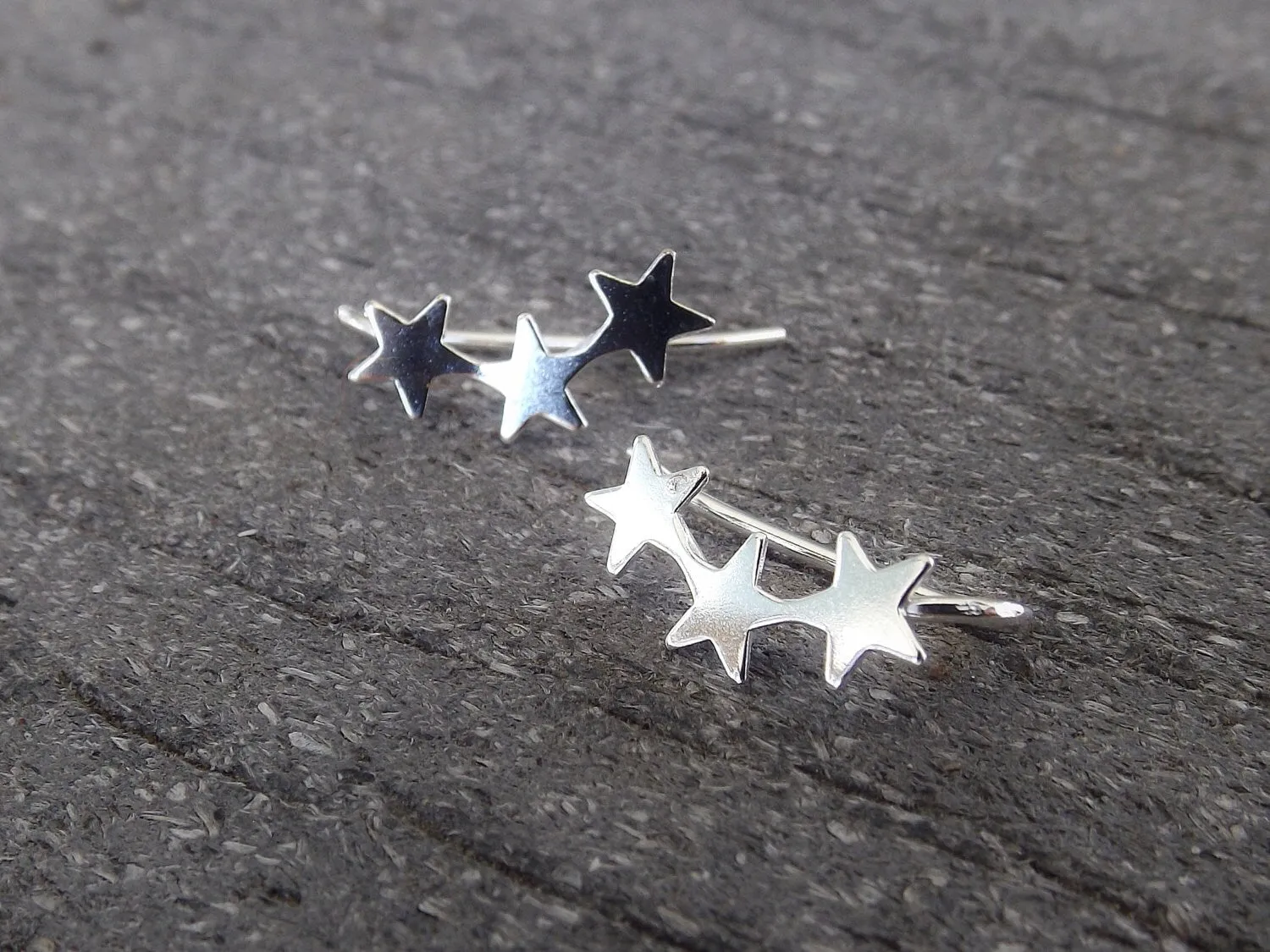 Ear Pin Earrings, Stars Cuff, Bar Ear Sweep, Wire Ear Wrap, Cuff Earring, Minimalistic, Silver Ear Pin, Ear Pin, Curved Star Sweep, Line