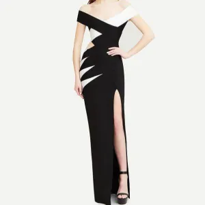 Elanor Off The Shoulder Side Slit Two Toned Maxi Dress