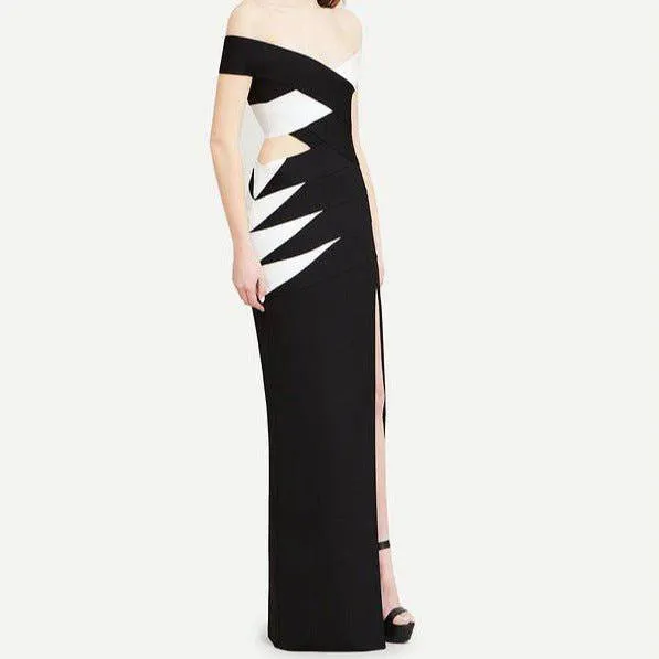 Elanor Off The Shoulder Side Slit Two Toned Maxi Dress