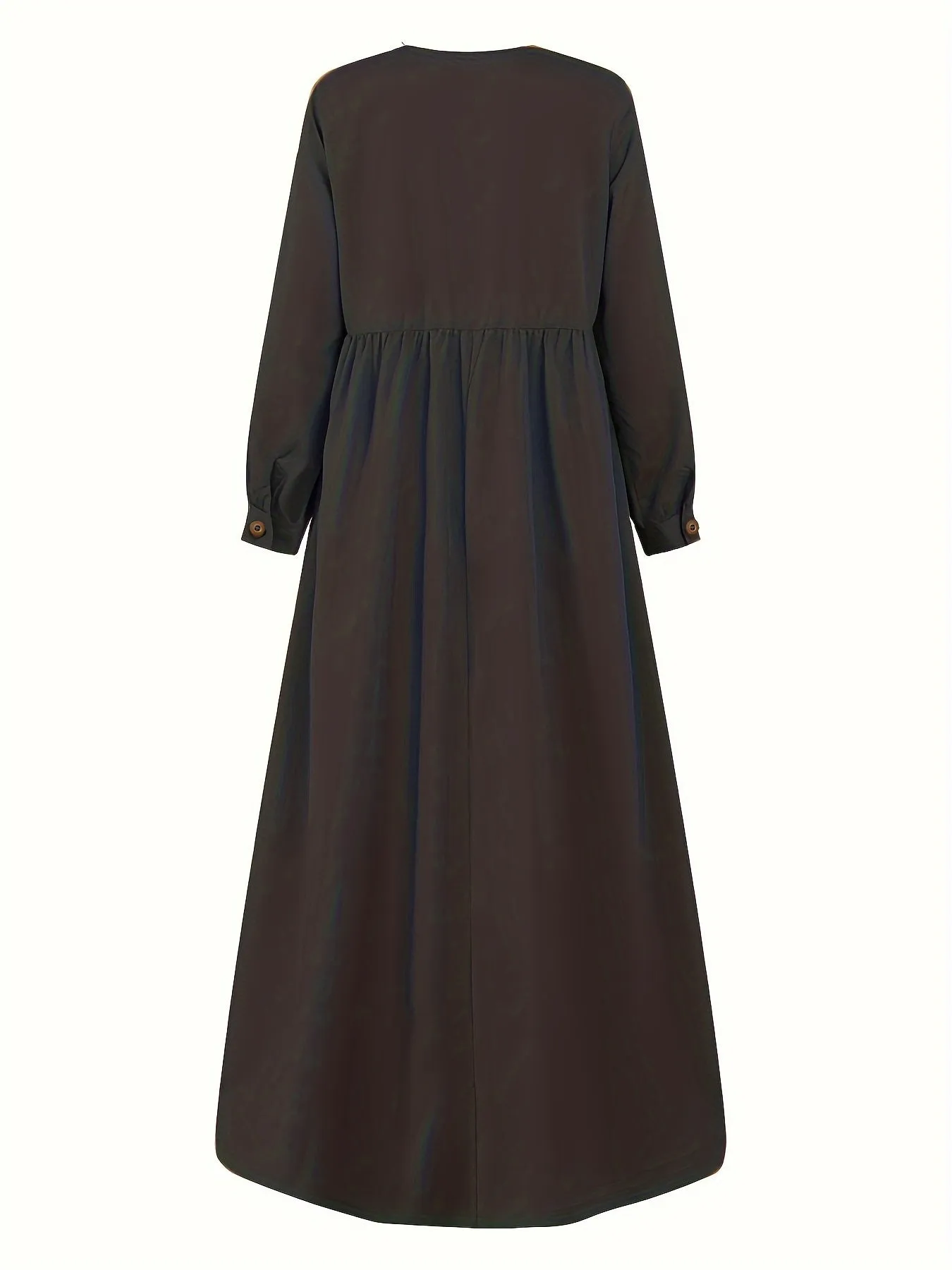 Elegant Puff Sleeve Maxi Dress - Ruched Button Detail - Versatile for Ramadan & Special Occasions - Women's Fashion