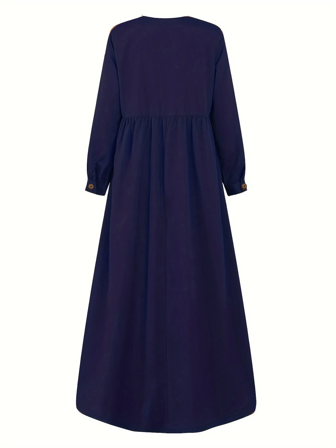 Elegant Puff Sleeve Maxi Dress - Ruched Button Detail - Versatile for Ramadan & Special Occasions - Women's Fashion