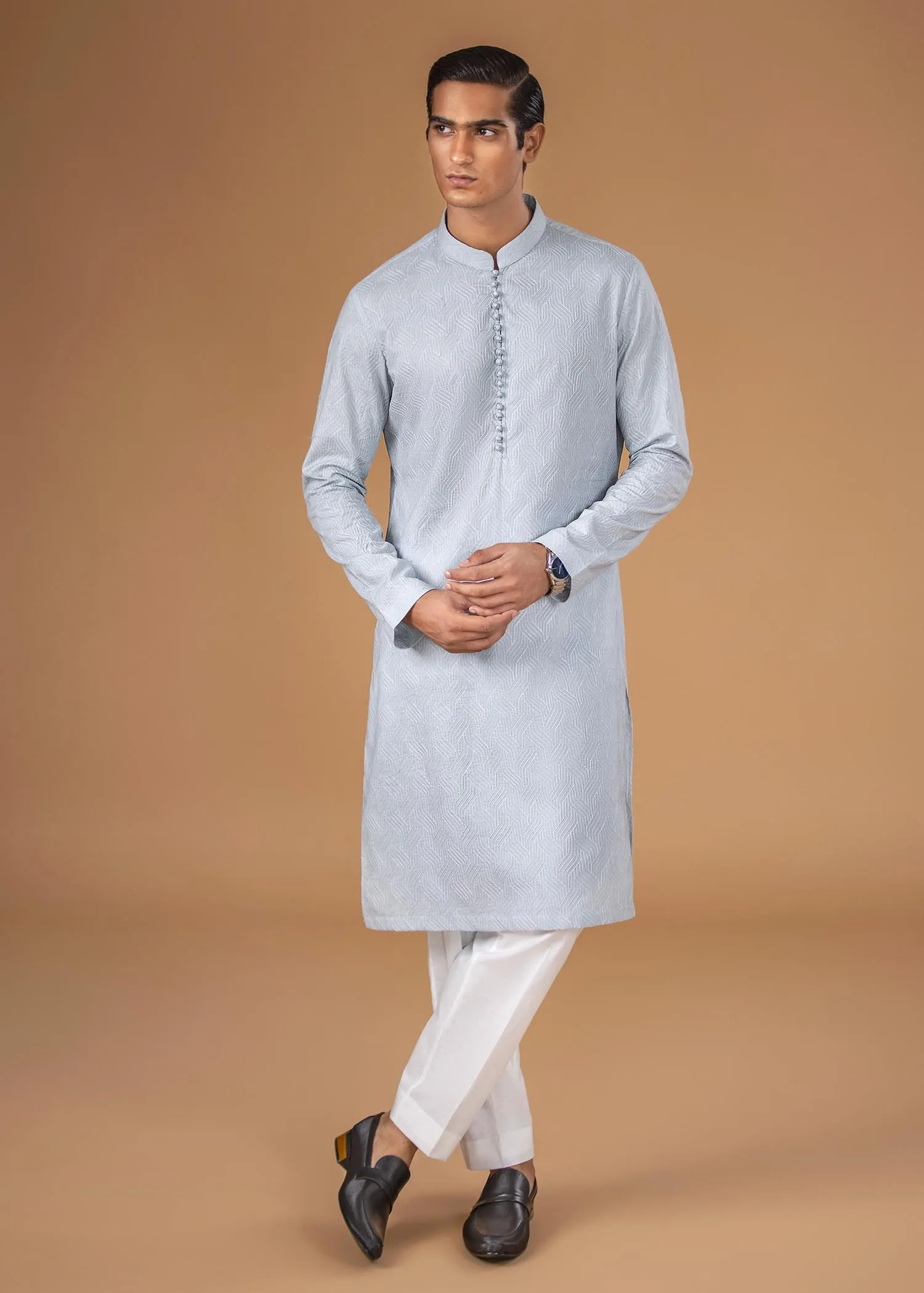 Embroidered Kurta - Sea Breeze