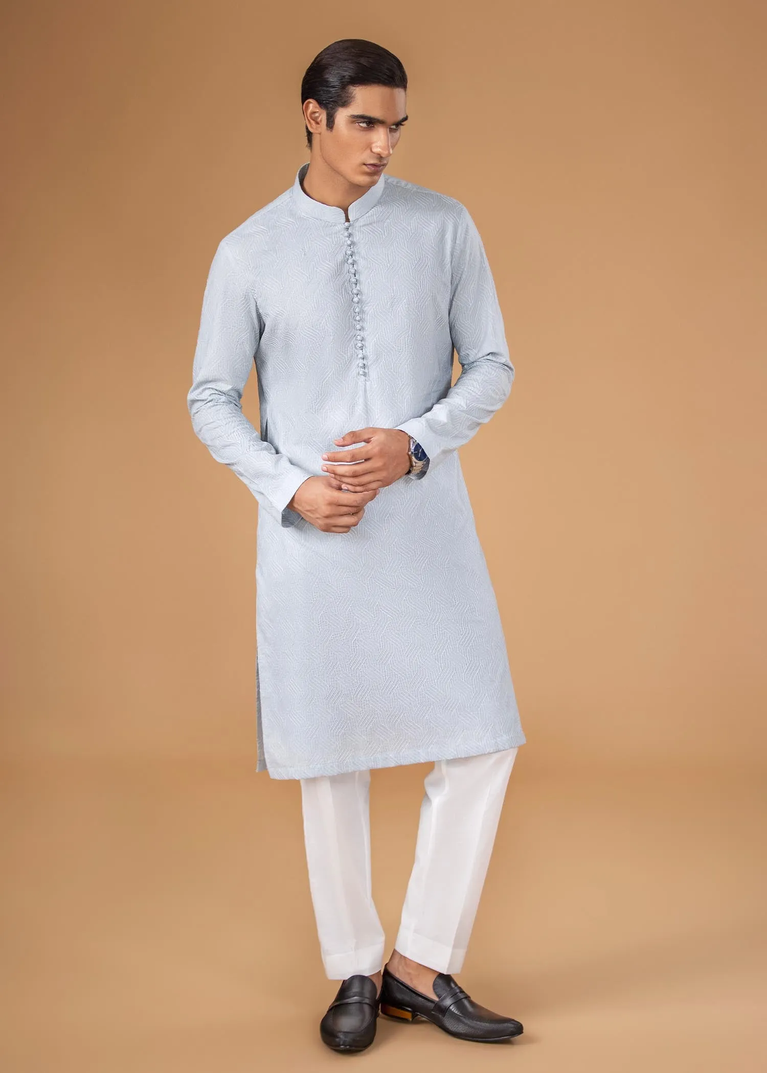 Embroidered Kurta - Sea Breeze