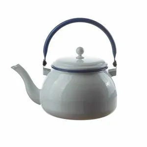 Enamel Water Kettle White with Blue Trim