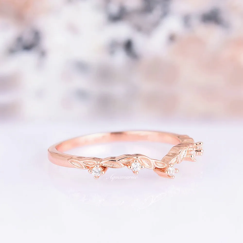 Filigree Leaf Simulated Diamond Wedding Band- 14K Rose Gold Vermeil