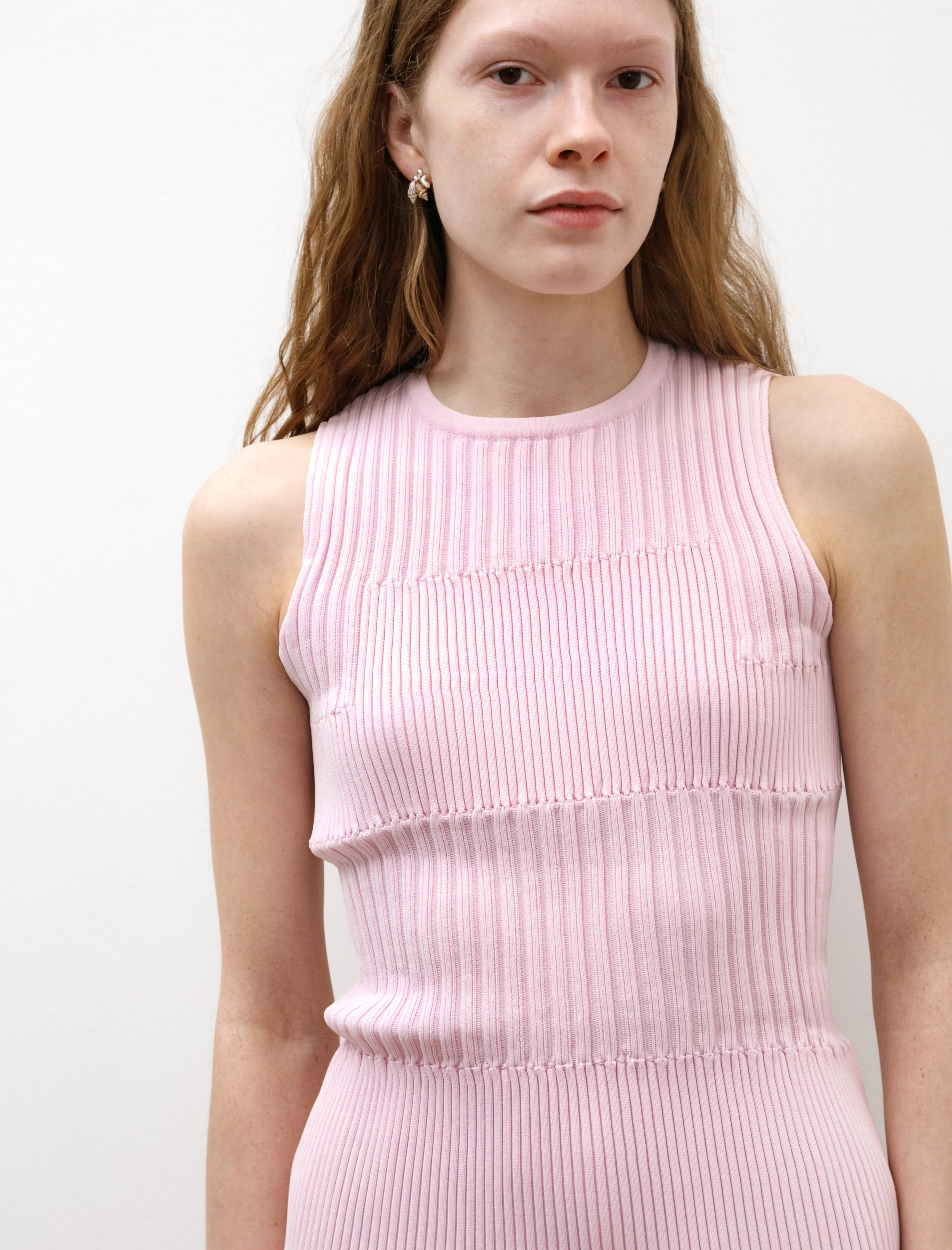 Fluted Sleeveless Top Pastel Pink