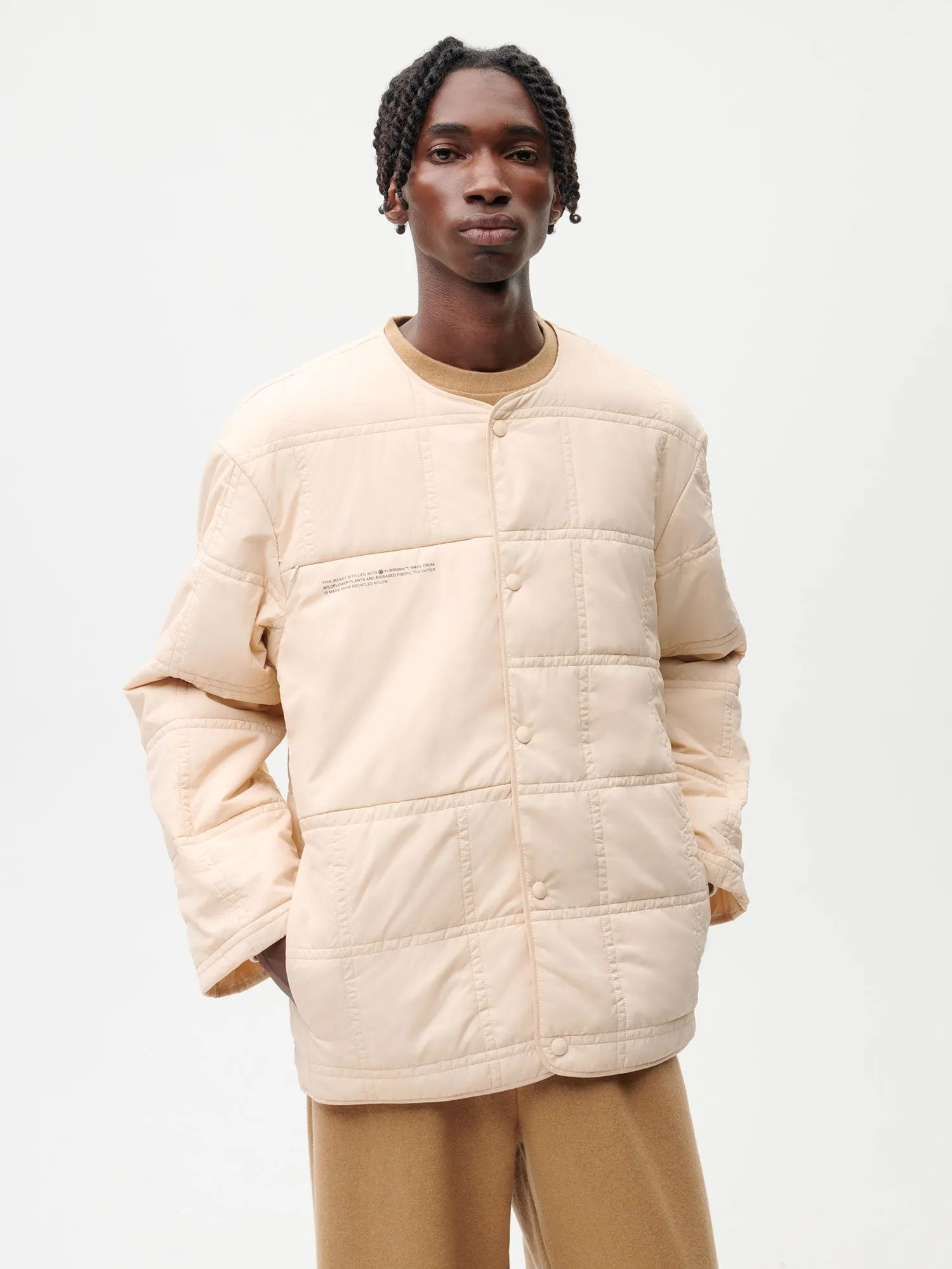 FLWRDWN™ Quilted Collarless Jacket—sand