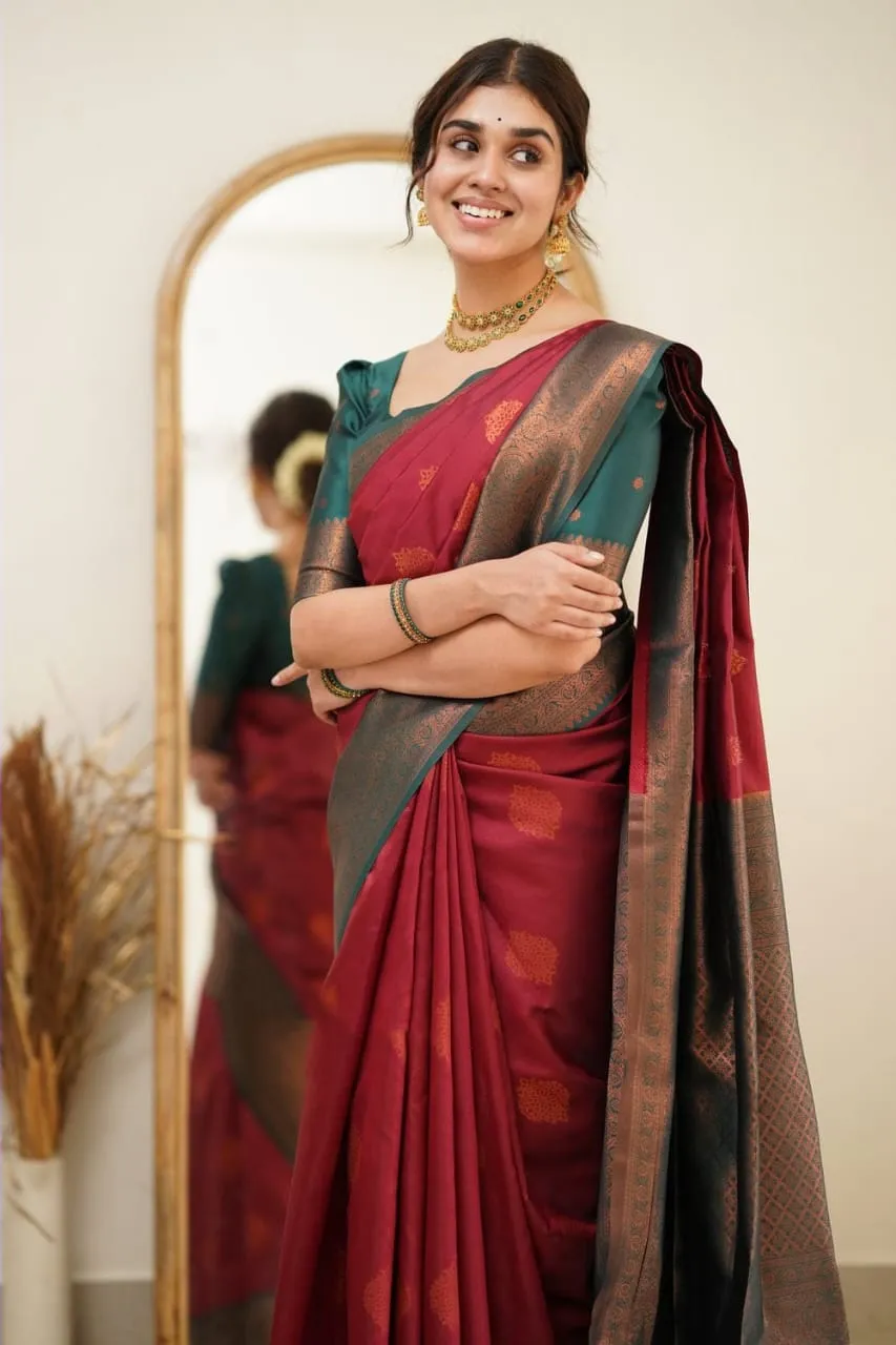 Fragrant Maroon Soft Silk Saree with Exuberant Blouse Piece