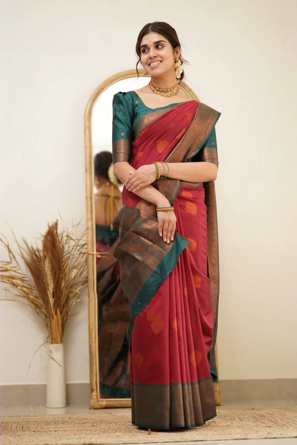 Fragrant Maroon Soft Silk Saree with Exuberant Blouse Piece