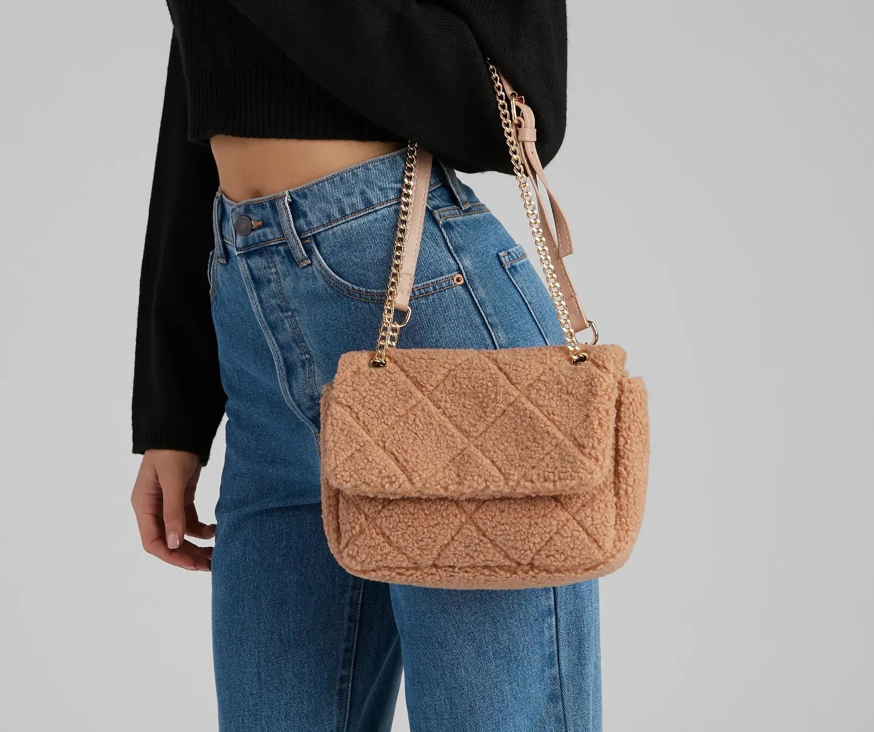 Fuzzy Extras Sherpa Quilted Crossbody