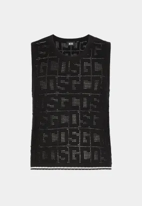 Gcds Monogram Macramè Tank Top Black