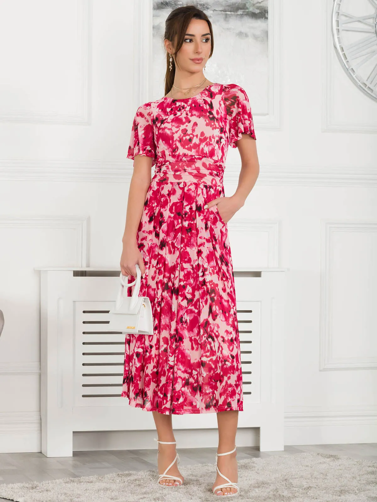 Giana Floral Midi Dress, Pink Abstract