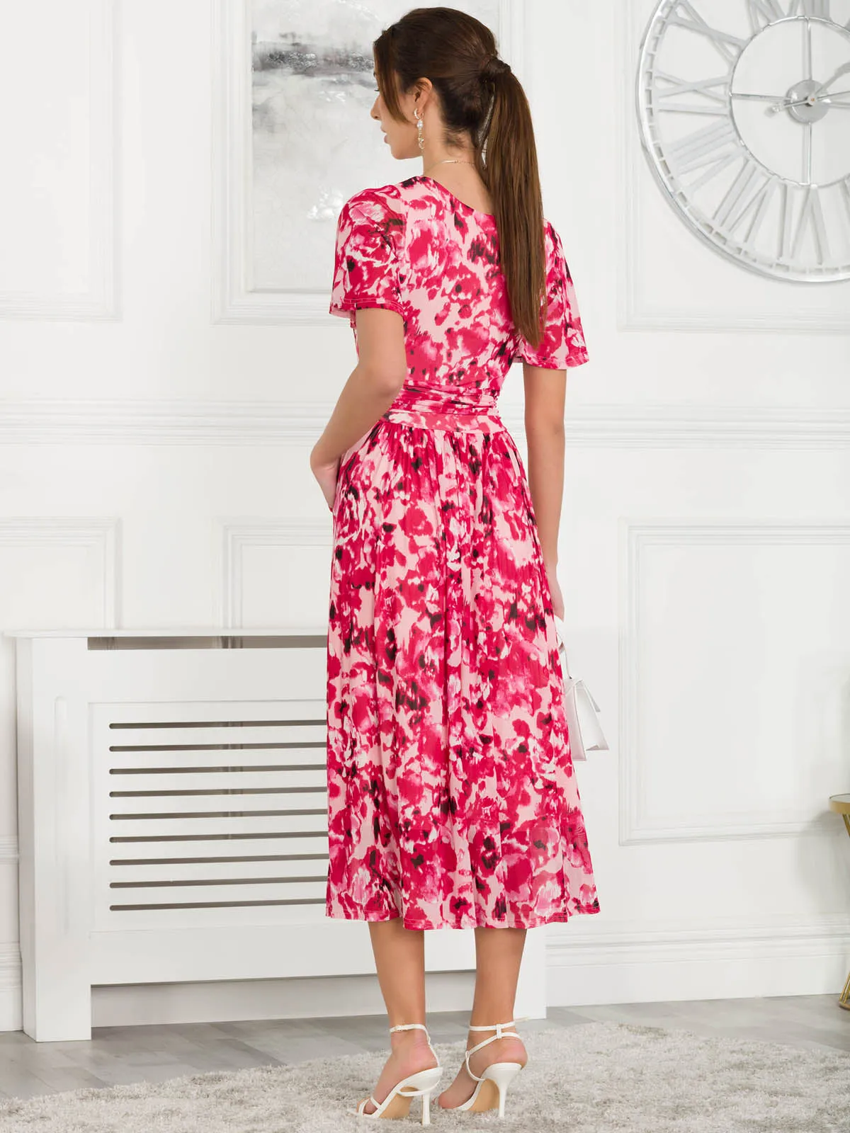 Giana Floral Midi Dress, Pink Abstract