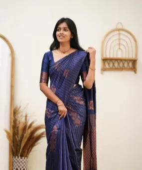 Gleaming Navy Blue Soft Silk Saree With Sophisticated Blouse Piece