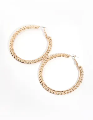 Gold Flat Rope Hoop Earrings