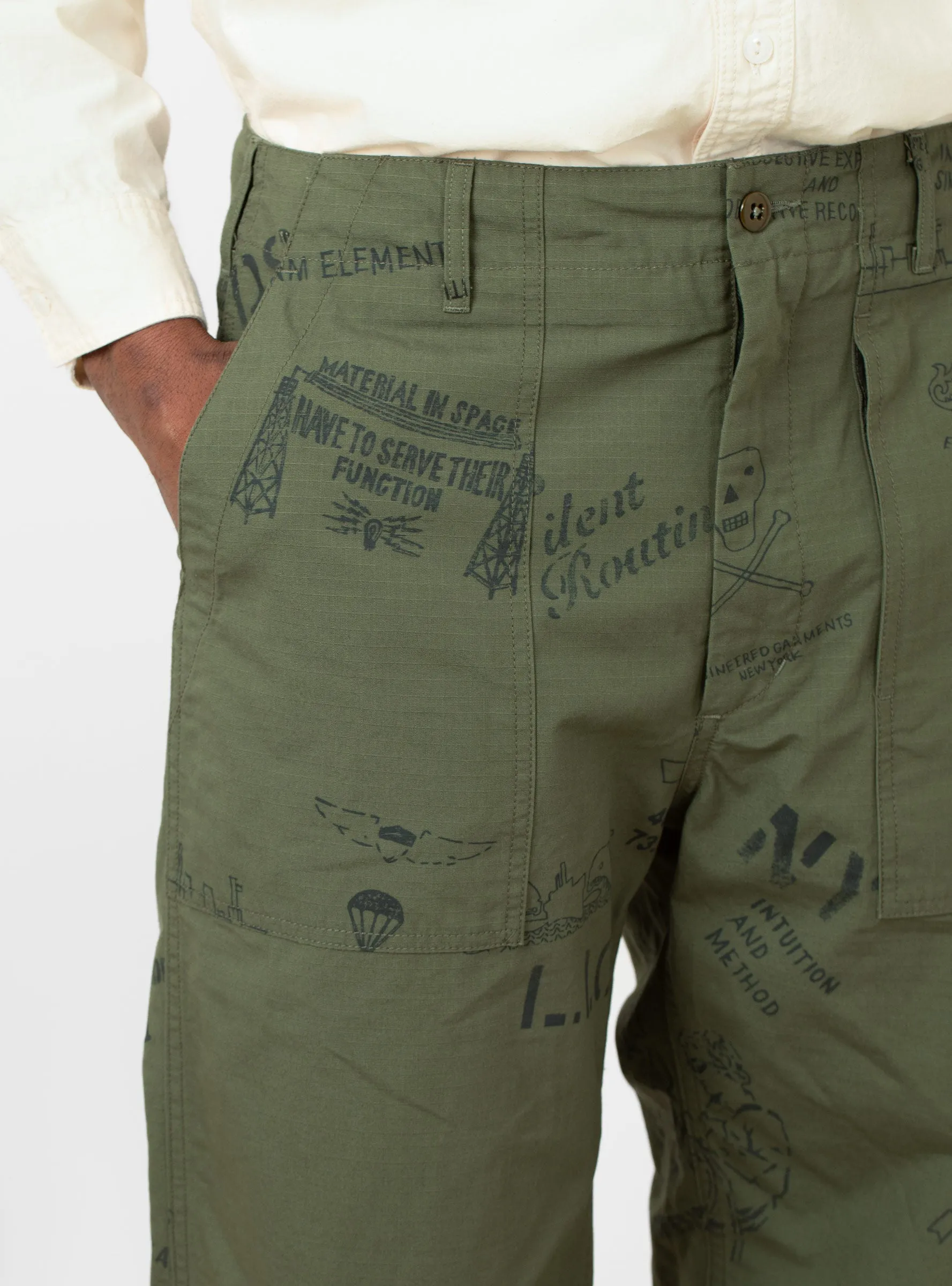 Graffiti Print Fatigue Pant Olive