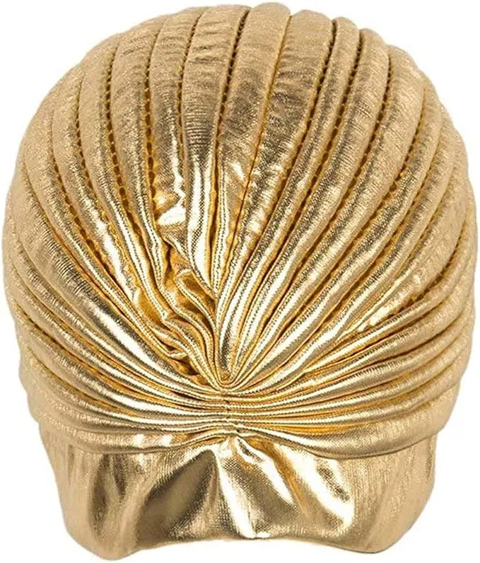 Great Gatsby 1920's Turban Head Wrap Hat Fancy Dress - Metallic Gold