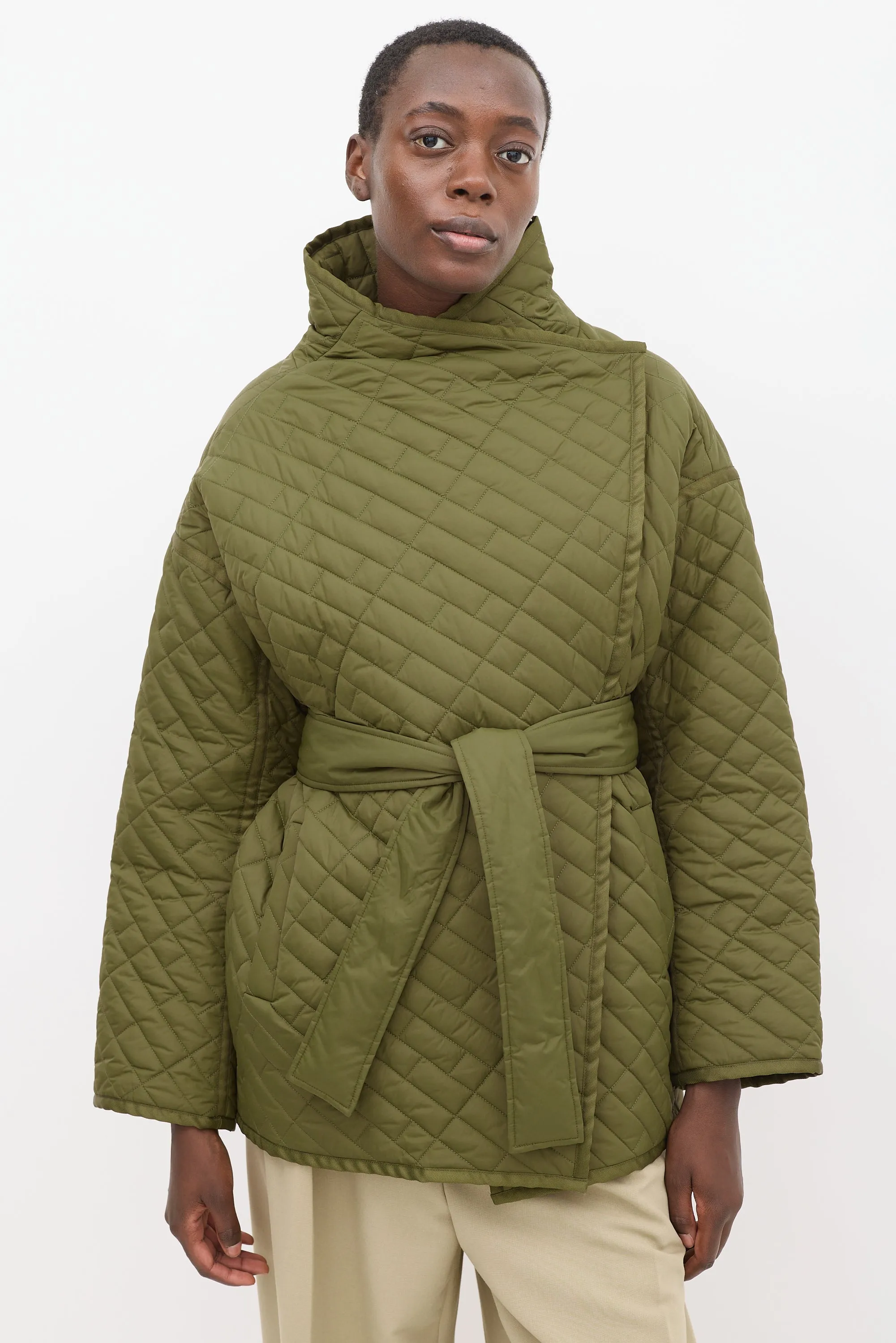 Green Quilted Wrap Jacket