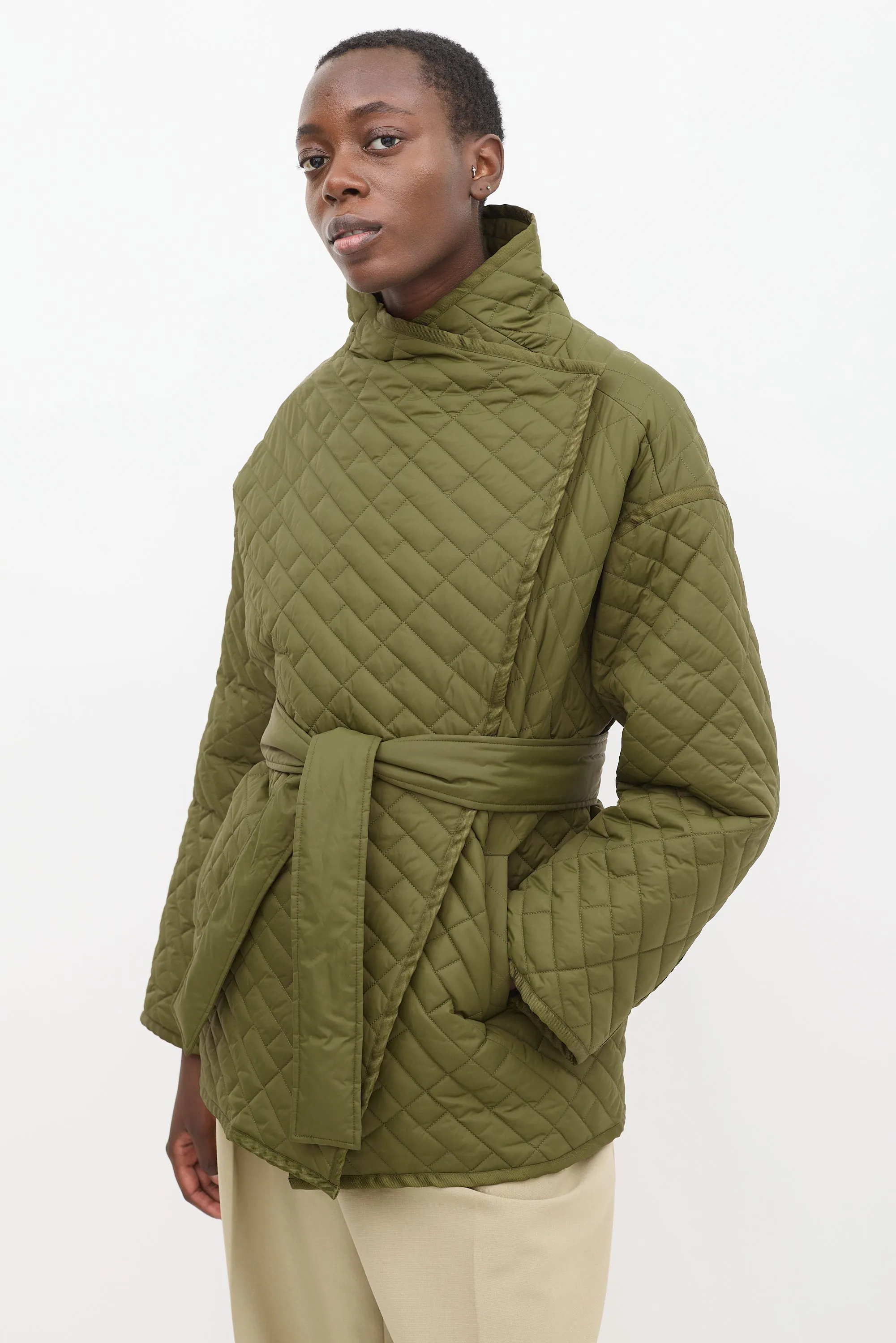 Green Quilted Wrap Jacket