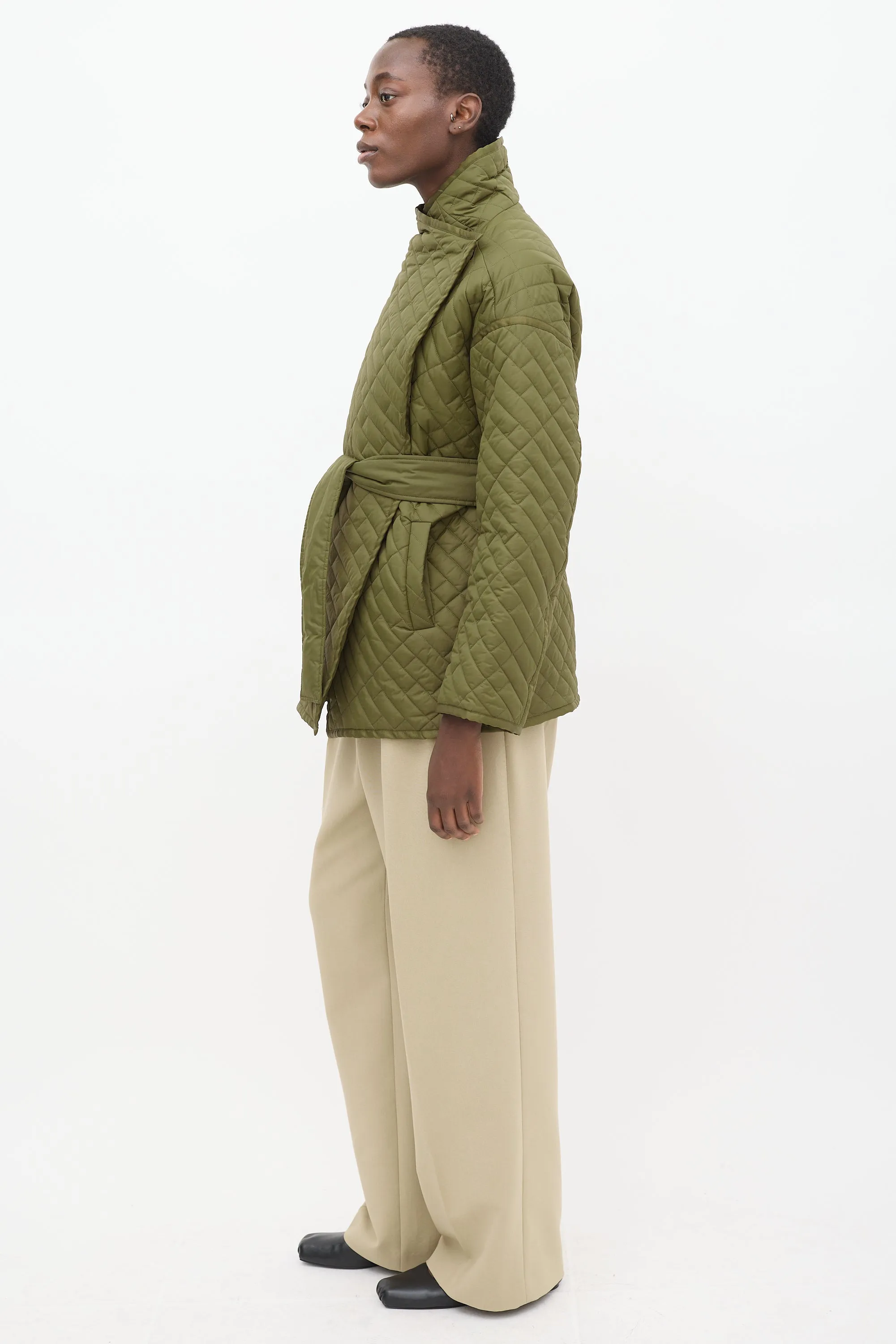 Green Quilted Wrap Jacket