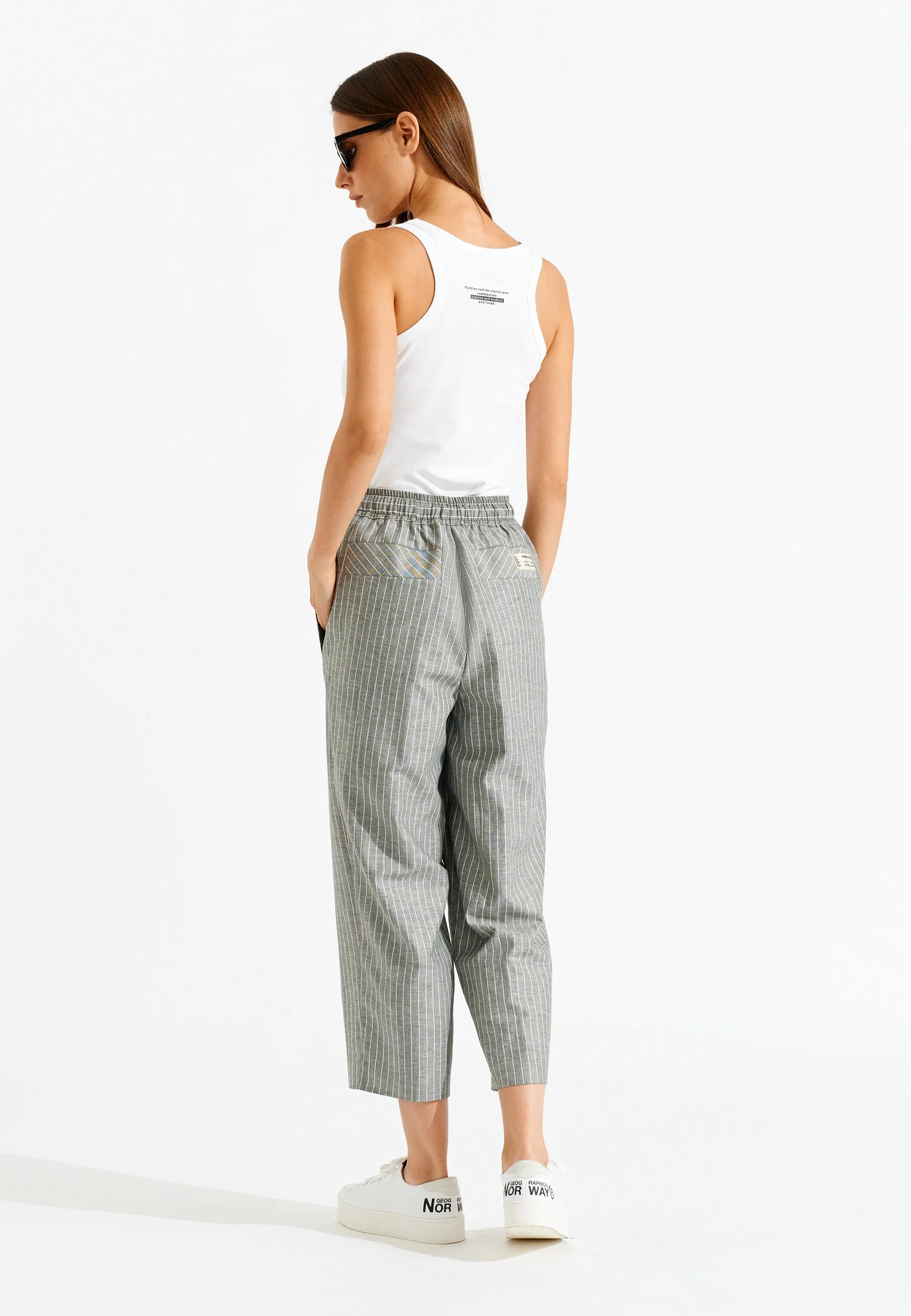 High Rise Сropped Pants with Vertical Stripes